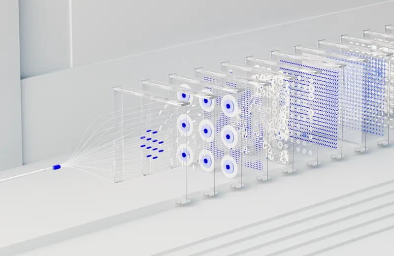 Abstract visualization of a neural network's data flow