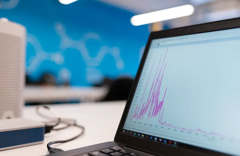 Data graph displayed on a laptop screen